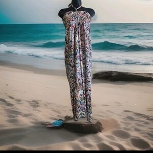 Women’s Abstract Print Halter Maxi Dress Sleeveless Long Summer Beach Dress Med